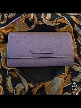Gucci Lavender Embossed GG Continental Wallet with Bow